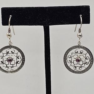 Sterling 925 Garnet Earrings Vintage Lattice-Style
